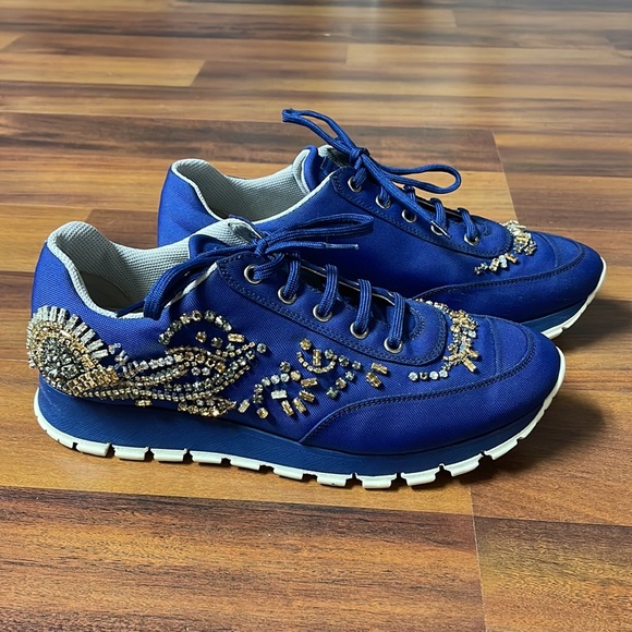 Blue Prada sneakers with Gold and Clear Rhinestone detailing size 39 (9) - Picture 4 of 8